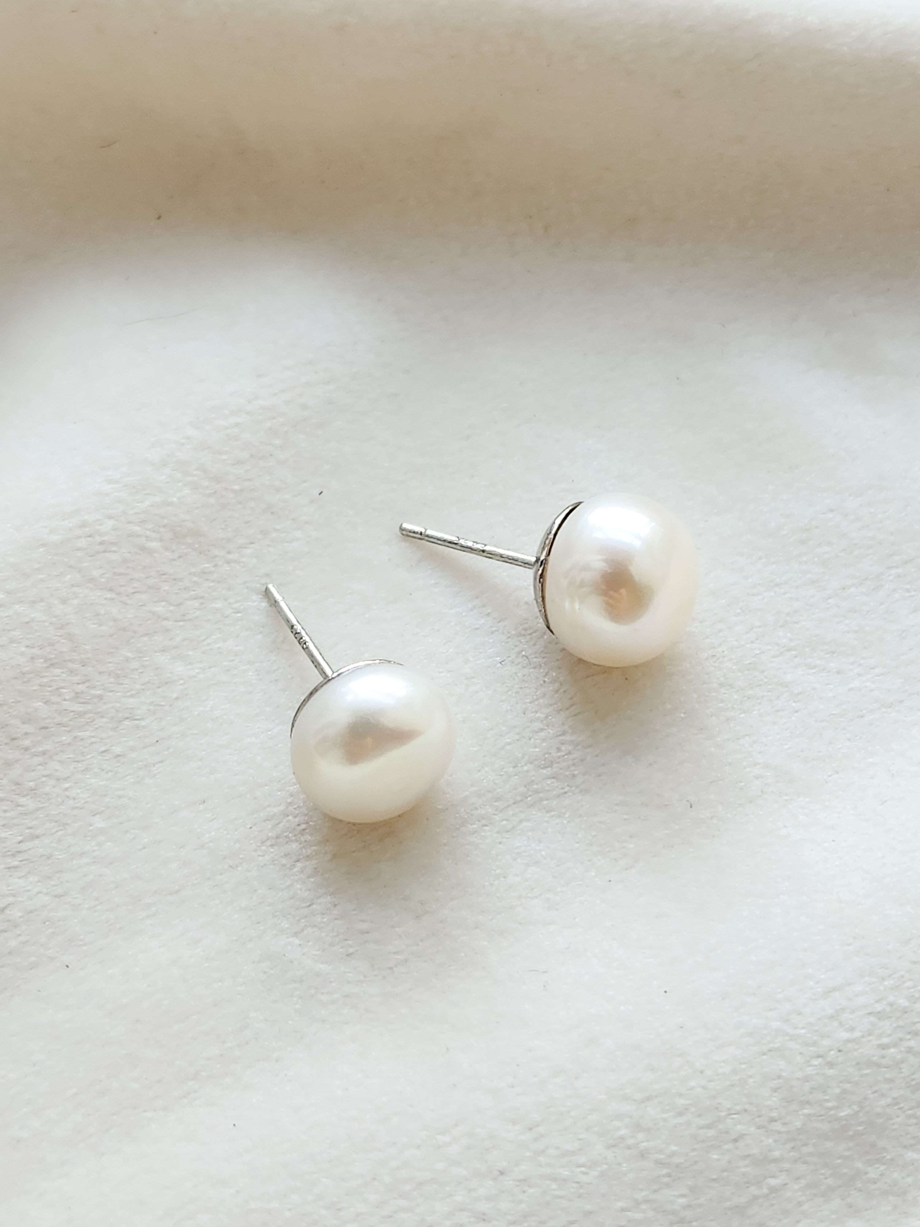 Aretes perla natural y plata 7 - 8 mm S.Pearls EARB02