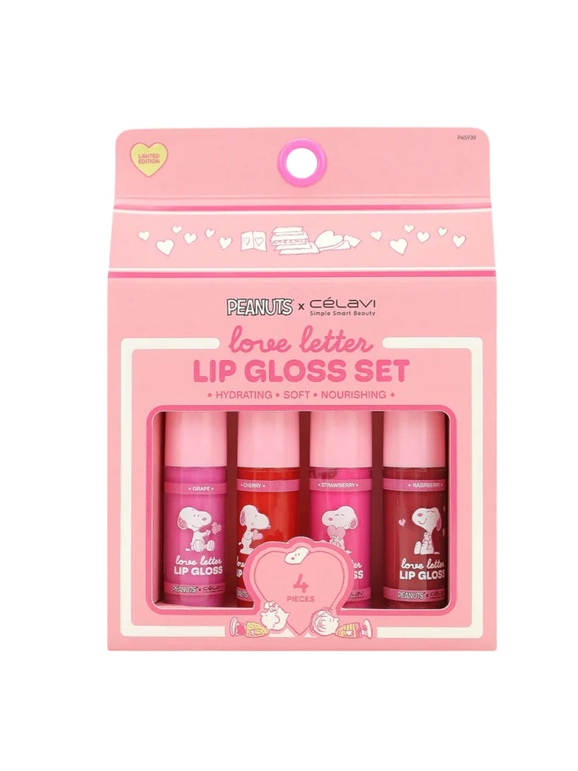 Set de brillos labiales Peanuts Love Letter Celavi 4pcs P45939