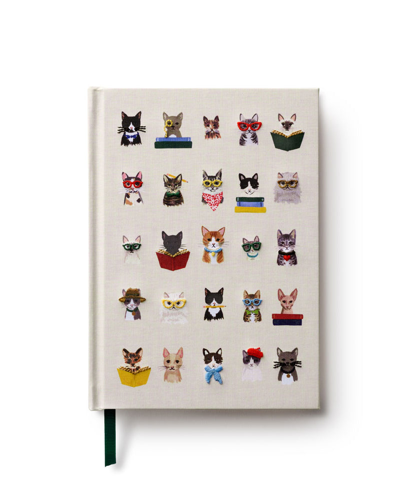 Studious Cats Embroidered Journal Rifle Paper JNE007