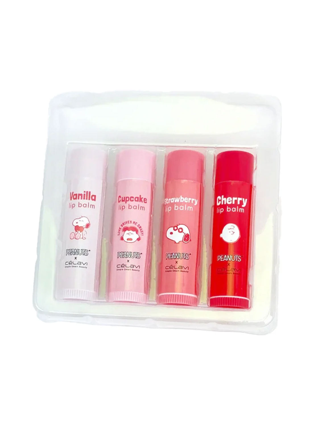 Set de bálsamo de labios Peanuts Snoopy Celavi 4pcs P45929